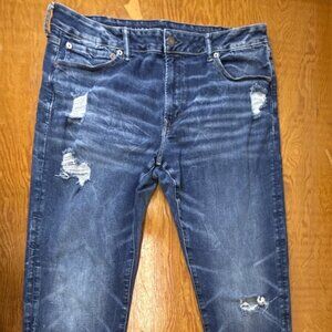 American Eagle Men's Airflex 360 Slim Jeans 38x36 Blue Distressed Stretch Denim